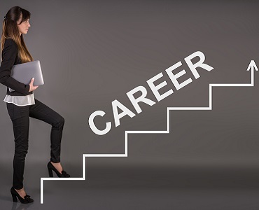 Creative concept about success. Career ladder. Business woman wi